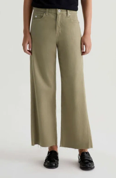 Ag Saige Raw Hem Paneled Ankle Wide Leg Jeans In Green