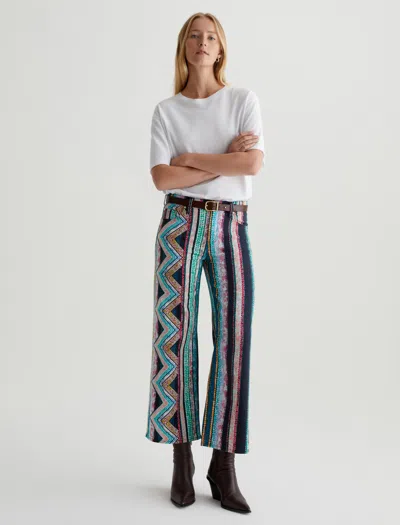 Ag Saige Wide Leg Crop In Chevron Teal