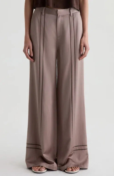 Ag Sarah High Waist Wide Leg Satin Pants In Brown
