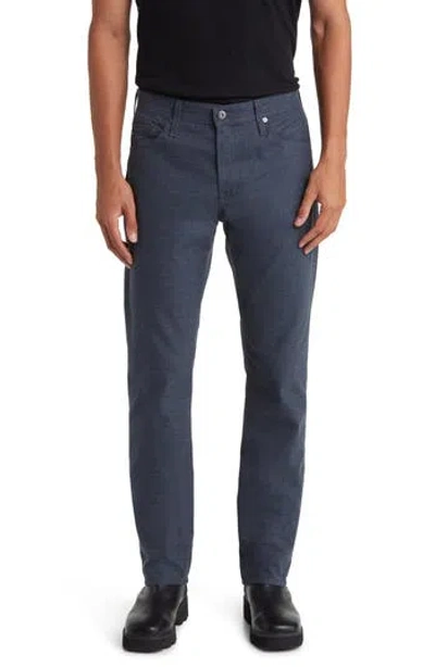 Ag Slim Straight Leg Herringbone Pants In Blue