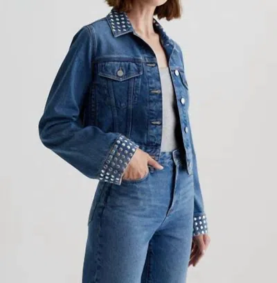 Ag Studded Isa Cropped Trucker Jacket In Angeleno In Blue