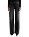 Ag Studded Low Rise Wide Leg Jeans In Immensity In Black