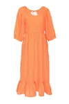 Ag Studio Neon Orange Linen Dress With Frill