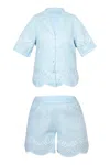 Ag Studio Pale Blue Linen Set With Leaves Embroidery