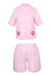 Ag Studio Pink Linen Set With Flower Embroidery