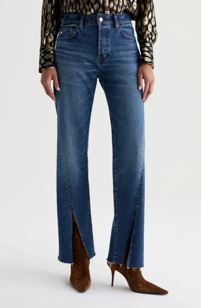 Ag Sydney High Waist Raw Hem Straight Leg Jeans In Blue