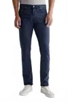 Ag Slim Straight Leg Herringbone Pants In Blue