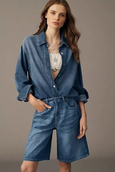 Ag Thalia Denim Long Shorts In Blue