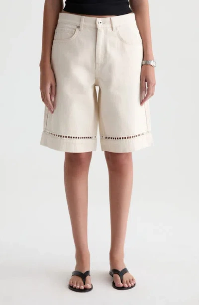 Ag Thalia Ladder Stitch Detail Denim Shorts In Neutral
