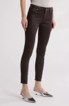 Ag The Farrah High Rise Ankle Skinny Leather Panel Denim Pants In Luminous Wine Bloom