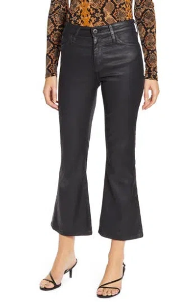Ag The Quinne Coated High Waist Crop Flare Jeans In Black