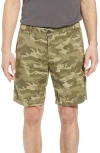 Ag Wanderer Slim Fit Cotton & Linen Shorts In Camo Dry Cypress