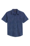 Ag Wesley Stripe Relaxed Fit Short Sleeve Button-up Shirt In Blue