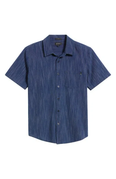 Ag Wesley Stripe Relaxed Fit Short Sleeve Button-up Shirt In Blue