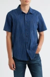 Ag Wesley Stripe Relaxed Fit Short Sleeve Button-up Shirt In Blue