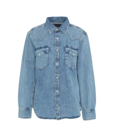 Ag Western-inspired Denim Shirt With Flap Pockets In Blue