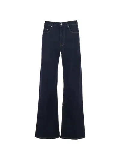 Ag Blue Jeans With Logo Patch On The Rear And Wide Leg In Denim Woman