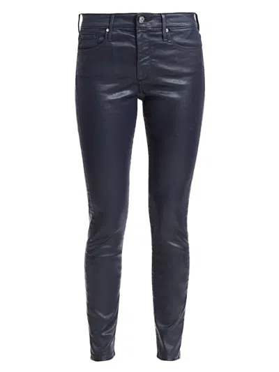 Ag Women's Farrah Leatherette Mid-rise Ankle Skinny Jeans In Deep Trenches Navy