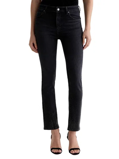 Ag Women's Mari Embellished Straight-leg Jeans In Black