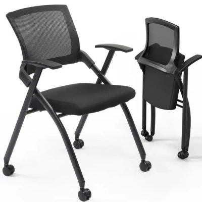 Agah 2 Pack Stackable Conference Room Chairs With Wheels, Folding Office Chair With Rebound Back, Padded  In Black
