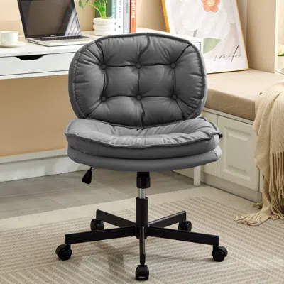 Agah Armless Adjustable Swivel Office Chair With Wheels, Pu Leather Cross-legged Task Chair For Home, Off In Gray