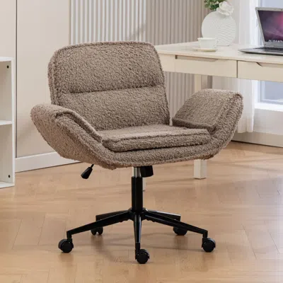 Agah Criss Cross Chair With 5-gear Adjustable Armrests & Wheels, Ergonomic Thickened Backrest Swivel Desk In Neutral
