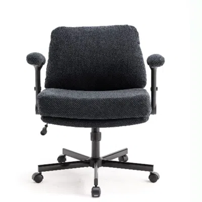 Agah Criss Cross Chair With Wheels And Flip Arms-comfy Fabric Cross Legged Office Chair With Thick Cushio In Black