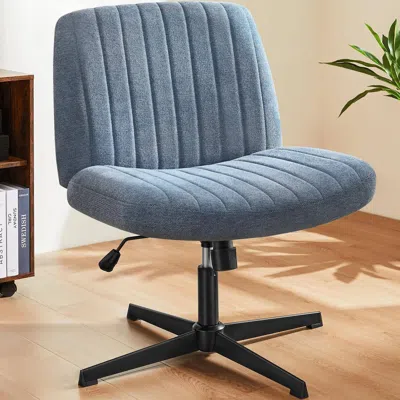 Agah Cross Legged Office Living Room Rocking Gaming Chair Armless Wide Desk Adjustable Swivel Fabric Task In Blue