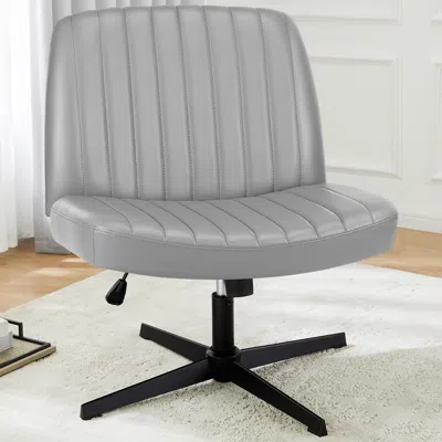 Agah Cross Legged Office Living Room Rocking Gaming Chair Armless Wide Desk Adjustable Swivel Fabric Task In Gray