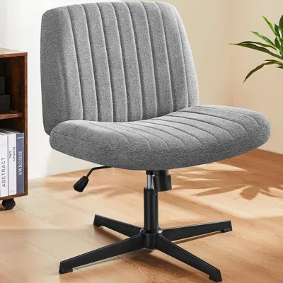 Agah Cross Legged Office Living Room Rocking Gaming Chair Armless Wide Desk Adjustable Swivel Fabric Task In Gray