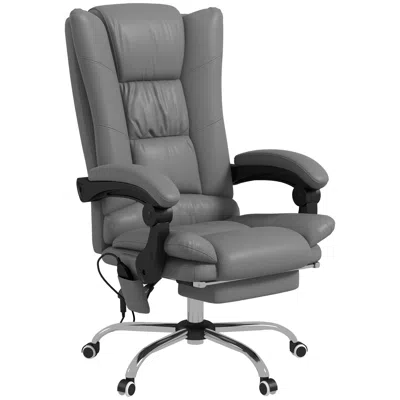 Agah Heated Massage Office Chair Pu Leather 4 Vibration Points Reclining Footrest Adjustable Height Gray