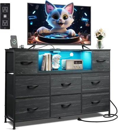 Agah Home Dresser Tv Stand For 45, 50, 55 Inch Tv, Entertainment Center With Led Lights & Charging Station, Ch
