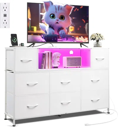 Agah Home Dresser Tv Stand For 45, 50, 55 Inch Tv, Entertainment Center With Led Lights & Charging Station, Ch