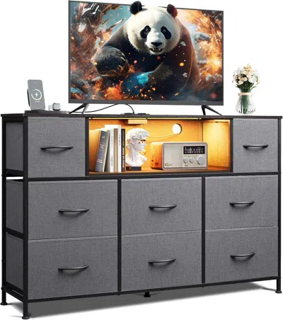 Agah Home Dresser Tv Stand For 45, 50, 55 Inch Tv, Entertainment Center With Led Lights & Charging Station, Ch