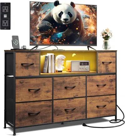Agah Home Dresser Tv Stand For 45, 50, 55 Inch Tv, Entertainment Center With Led Lights & Charging Station, Ch
