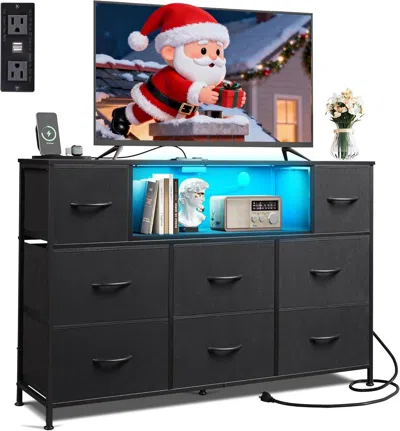 Agah Home Dresser Tv Stand For 45, 50, 55 Inch Tv, Entertainment Center With Led Lights & Charging Station, Ch