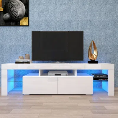 Agah Home Modern White Tv Stand, 20 Colors Led Tv Stand W/remote Control Lights