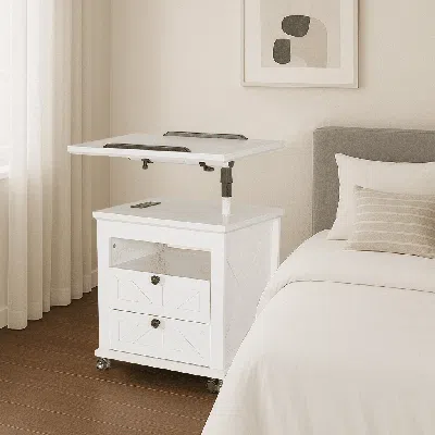 Agah Home Nightstand With Lockable Wheels, Multiple Storage Drawers, With Usb, Living Room.