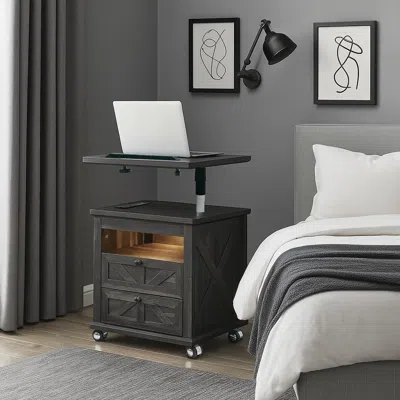 Agah Home Nightstand With Lockable Wheels, Multiple Storage Drawers, With Usb, Living Room.