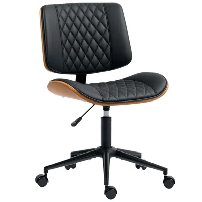 Agah Home Office Chair No Arms With Wheels, Pu Leather Desk Chair With Adjustable Height, 360 Swivel For  In Black