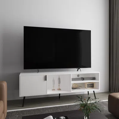 Agah Home Tv Stand, 1 Door, 3 Shelves, White