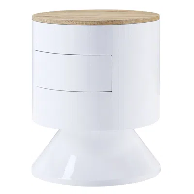Agah Home White High Gloss And Natural 1-drawer Drum Nightstand