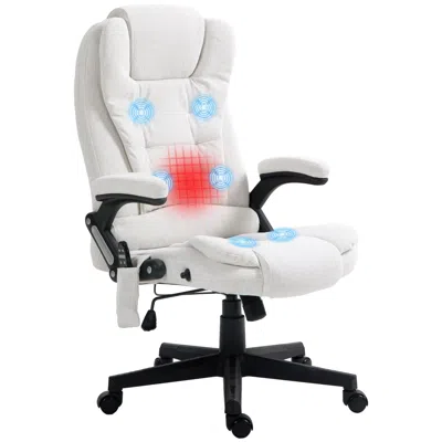 Agah Linen Massage Office Chair With Heat, Reclining High Back, Padded Armrests, Remote, Cream White