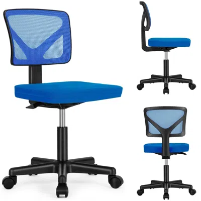 Agah Low-back Mesh Armless Office Chair,swivel Rolling Computer Chair No Arms With Lumbar Support In Blue