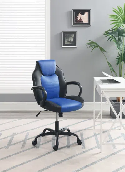 Agah Office Chair In Black Faux Leather In Blue