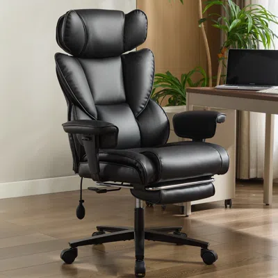 Agah Office Chair With Foot Rest And Waist Lumber Support, Ergonomic Gaming Chair With Adjustable Height  In Black
