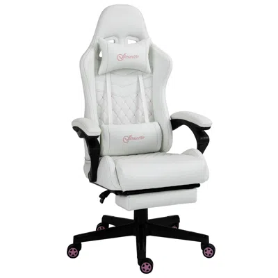 Agah Racing Gaming Chair White Pu Leather Comfort Swivel Wheel Retractable Footrest In Gray
