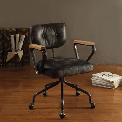 Agah Vintage Black Swivel Office Chair With Nailhead Trim