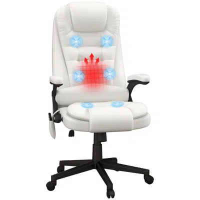 Agah White Ergonomic Heated Massage Office Chair Recliner Desk With 6 Vibration Points