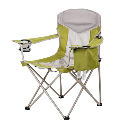 Agahome Adult Oversized Mesh Camp Chair With Cooler, Green Gray